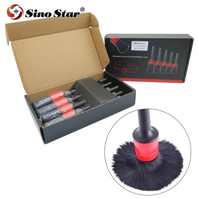 Jlm01 Customized Logo Plastic Handle,5pcs Soft Bristle Round Brush Car Auto Washing Detailing/cleaning Brush Set